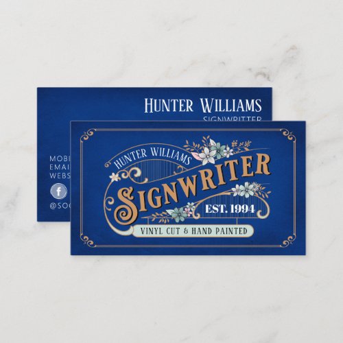QR Code Signs  Displays Blue Vintage Signwriter Business Card