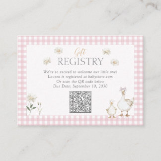 QR Code Silly Goose Pink Bow Gift Registry Shower Enclosure Card