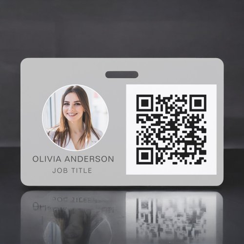 QR Code Silver Grey Photo Business Card Badge