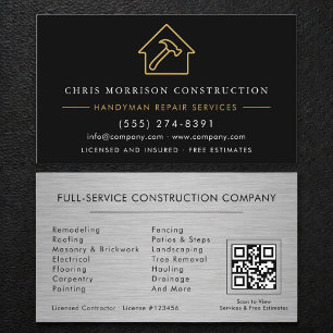 QR Code Silver Metallic Handyman Construction Business Card