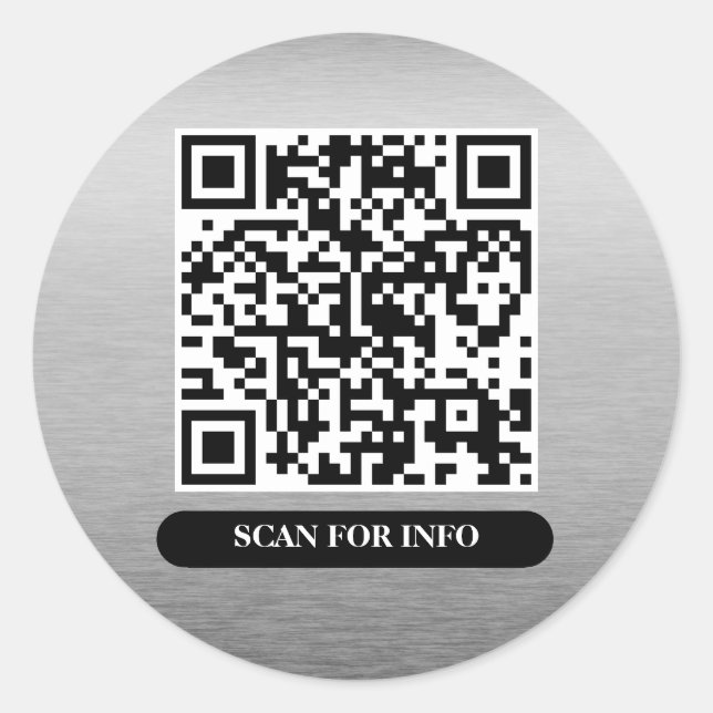 QR Code Silver Platinum Unique Professional Trendy Classic Round Sticker (Front)