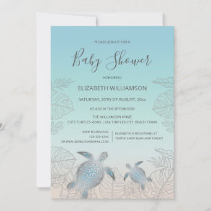 QR Code Silver Turtles Baby Shower Invitation