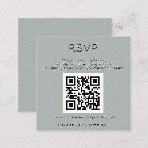 QR Code Silvery Sage Green Wedding RSVP Enclosure