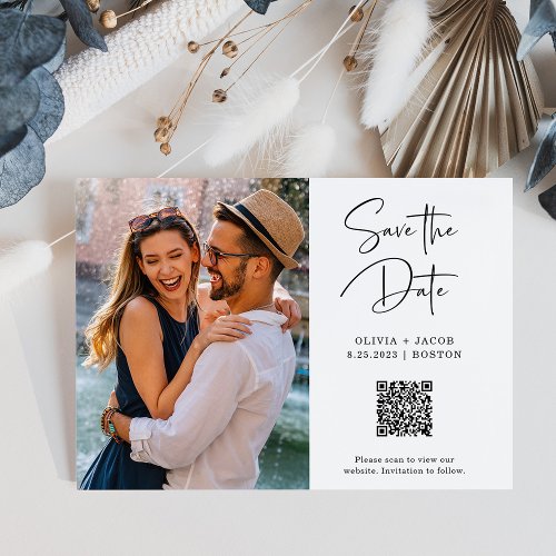 QR Code  Simple and Modern Photo Save the Date Postcard