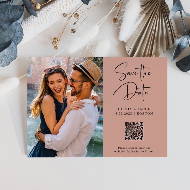 QR Code | Simple and Modern Photo Save the Date Postcard (Creator Uploaded)