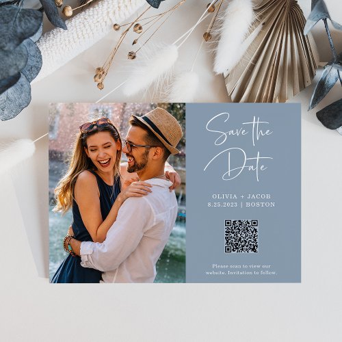 QR Code  Simple and Modern Photo Save the Date Postcard