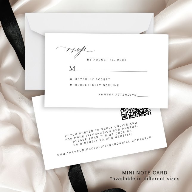 QR code simple black and white wedding RSVP Note Card (Creator Uploaded)