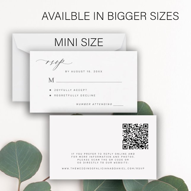 QR code simple black and white wedding RSVP Note Card (Creator Uploaded)