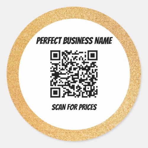 QR Code Simple Black Silk Luxury Gold Frame Classic Round Sticker