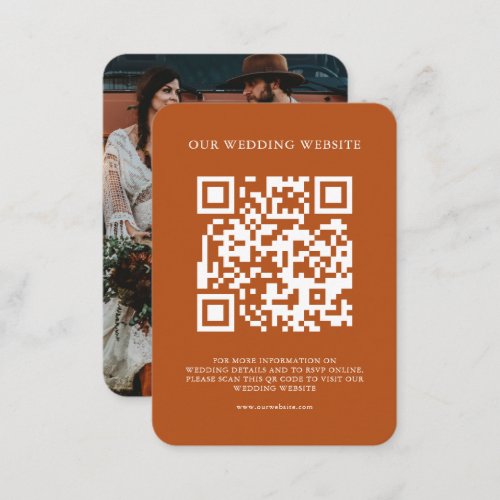QR Code Simple Bohemian Terracotta Photo Wedding Enclosure Card