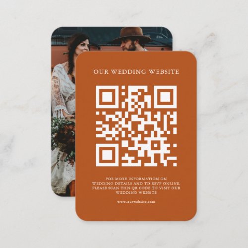 QR Code Simple Bohemian Terracotta Photo Wedding Enclosure Card