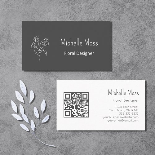 QR code Simple Daisy Floral Designer Gray   Business Card