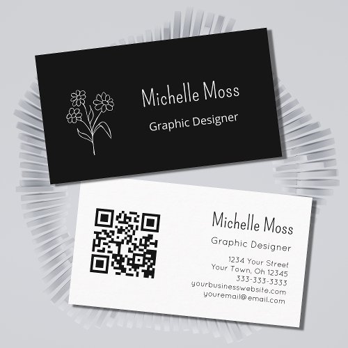 QR code Simple Daisy Graphic Designer Black White  Business Card