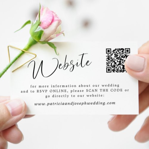 QR CODE simple elegant calligraphy wedding website Enclosure Card