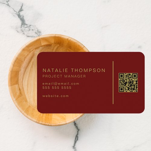 QR Code Simple Elegant Classy Dark Red and Gold Business Card