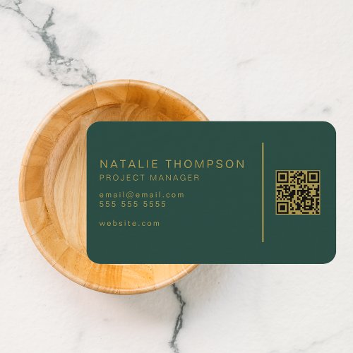 QR Code Simple Elegant Emerald Green and Gold Business Card