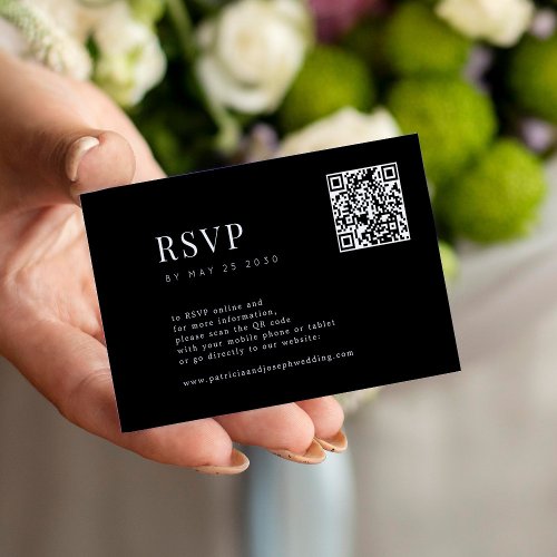 QR CODE simple elegant minimal black wedding RSVP Enclosure Card