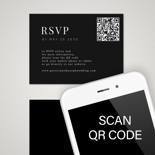 QR CODE simple elegant minimal black wedding RSVP Enclosure Card