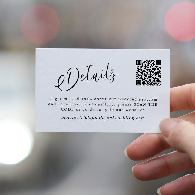 QR CODE simple elegant script wedding details Enclosure Card (Creator Uploaded)