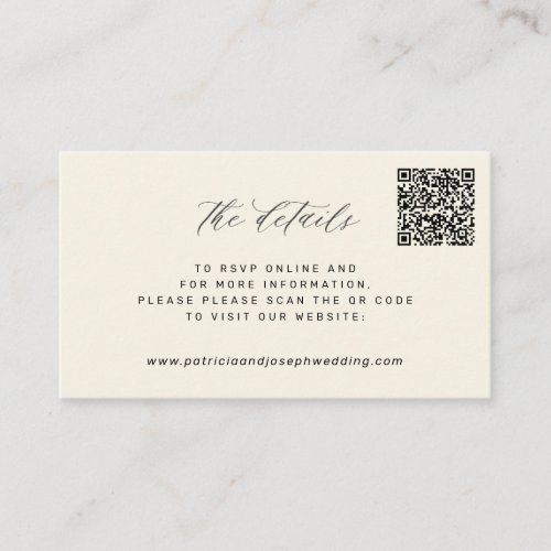 QR CODE simple elegant wedding website details Enclosure Card
