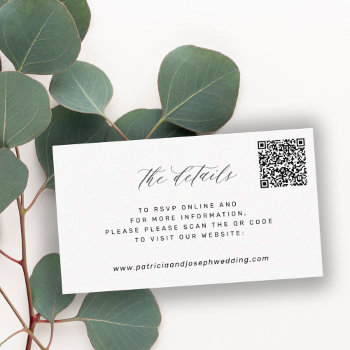 Qr Code Simple Elegant Wedding Website Details Enclosure Card by invitations_kits at Zazzle