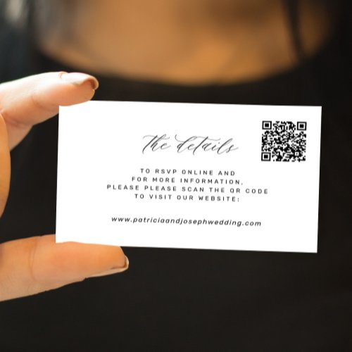 QR CODE simple elegant wedding website details Note Card