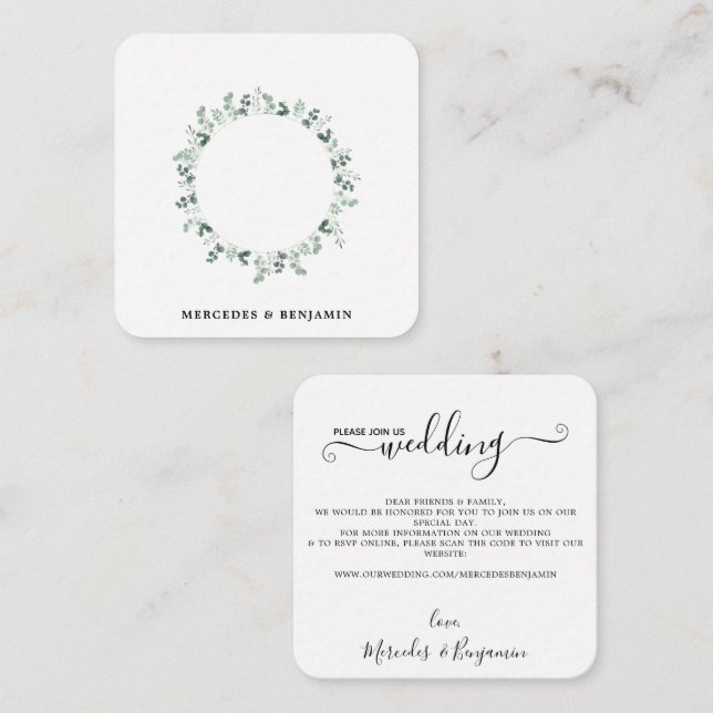 QR Code Simple Eucalyptus Wedding Invitation (Front/Back)