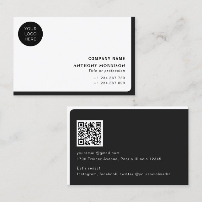 QR code simple logo networking scannable company Business Card (Front/Back)