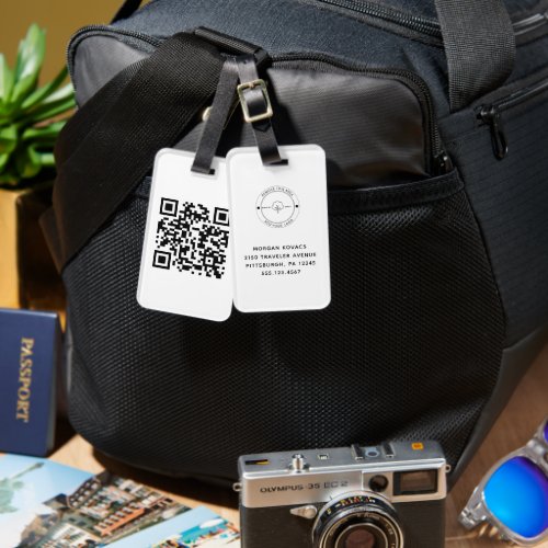 QR Code Simple Minimal Logo Name Details  Luggage Tag