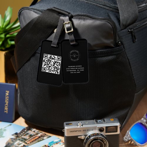 QR Code Simple Minimal Logo Name Details  Luggage Tag