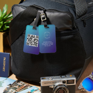QR Code Simple Minimal Logo Name Details Luggage Tag