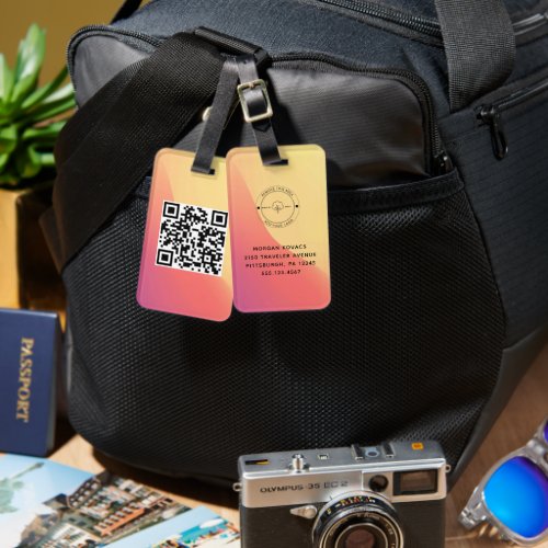 QR Code Simple Minimal Logo Name Details  Luggage Tag