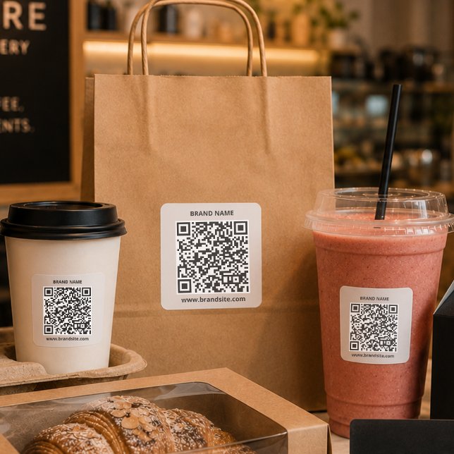 QR-Code Simple Minimalist Business Logo Square Sticker (business stickers promotional professional modern minimalist corporate qr code black and white cafe)