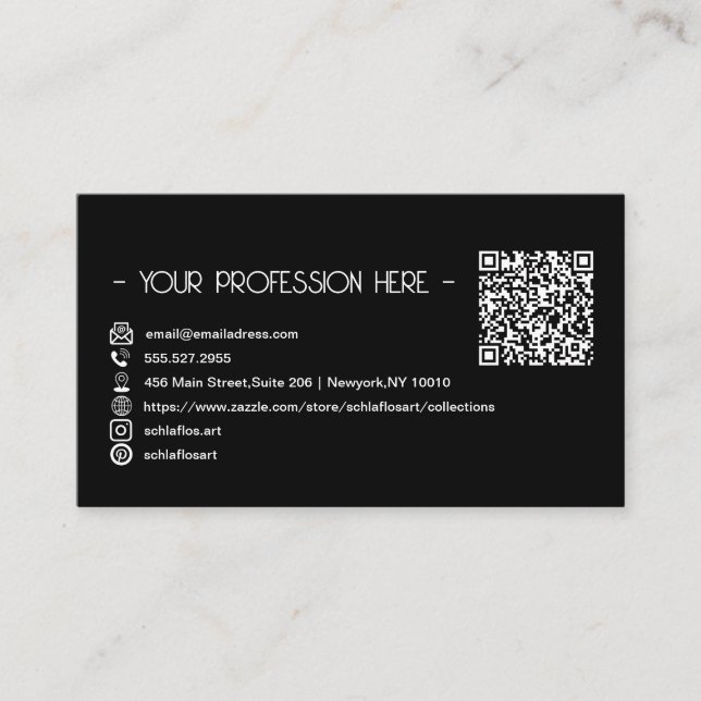 QR Code Simple Modern Minimal Black Instagram Business Card (Front)