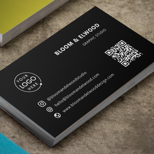 QR Code Simple Modern Minimal Black Logo Business Card