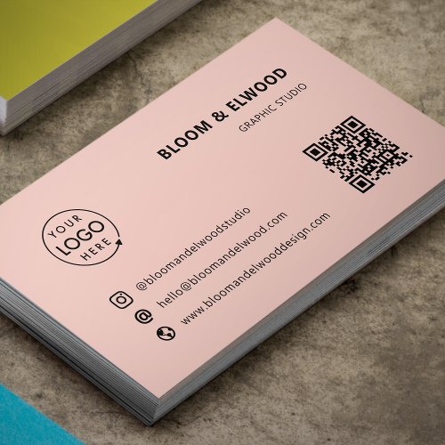 QR Code Simple Modern Minimal Pink Logo Business Card