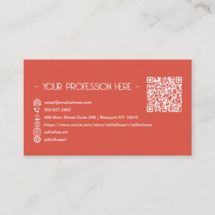 QR Code Simple Modern Minimal Red Instagram Business Card