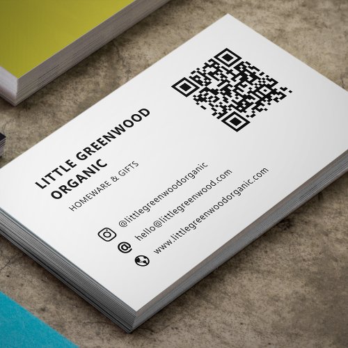 QR Code Simple Modern Minimal White Instagram Business Card