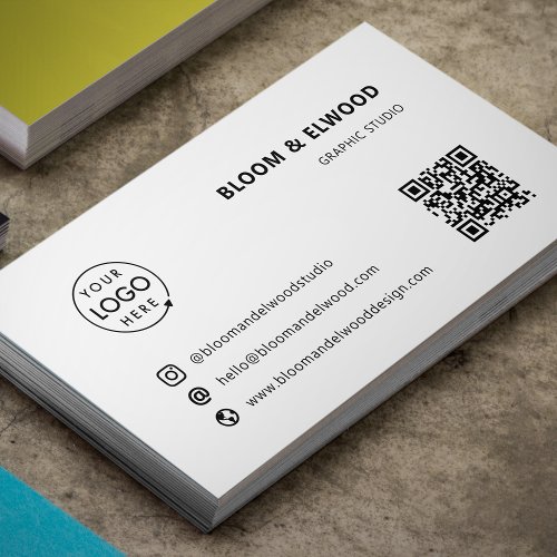 QR Code Simple Modern Minimal White Logo Business Card