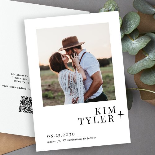 QR CODE simple modern photo wedding Save The Date