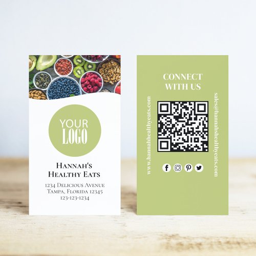 QR Code Simple Photo and Logo Green Business Card