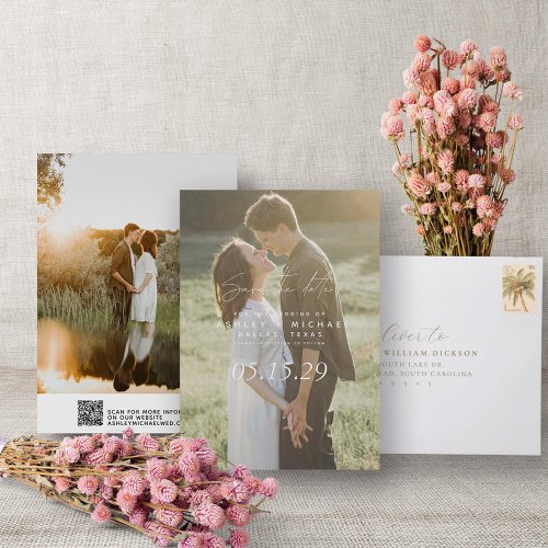 QR Code Simple Photo Wedding Website Save The Date