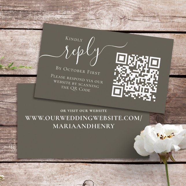 QR Code Simple RSVP Online Calligraphy Script Enclosure Card (Creator Uploaded)
