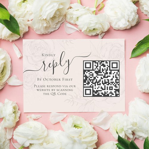 QR Code Simple RSVP Online Elegant Blush Floral  Enclosure Card