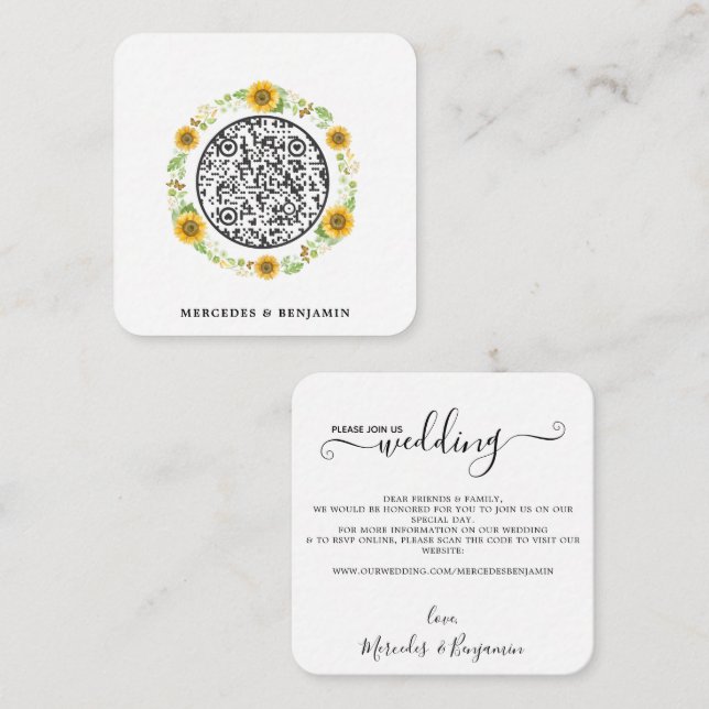 QR Code Simple Sunflower Wedding Invitation (Front/Back)