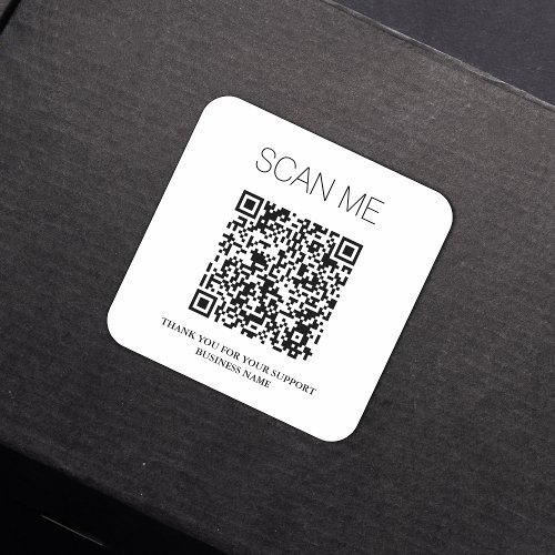 QR Code Simple White Minimalist Thanks Business Square Sticker