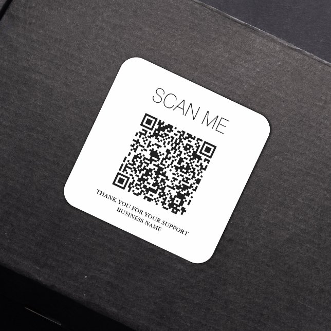 QR Code Simple White Minimalist Thanks Business Square Sticker (Creator Uploaded)