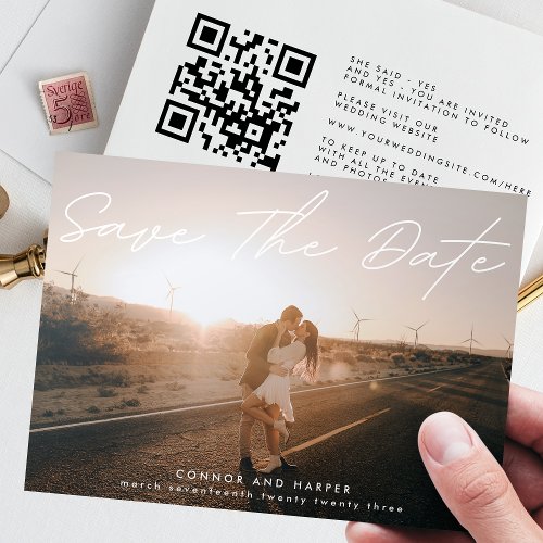 QR CODE  Simply Elegant Photo Save The Date Announcement