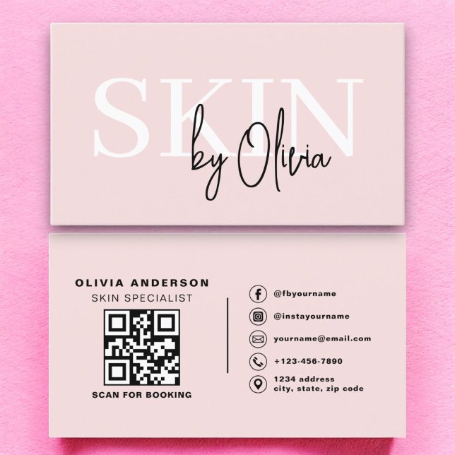 QR Code Skin Care Specialist Blush Pink  Business Card (Creator Uploaded)