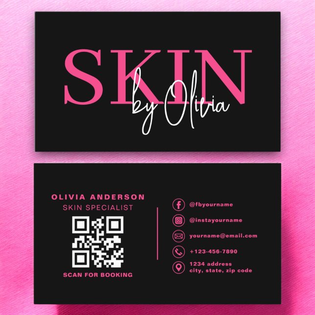 QR Code Skin Care Specialist Hot Pink  Business Card (Creator Uploaded)